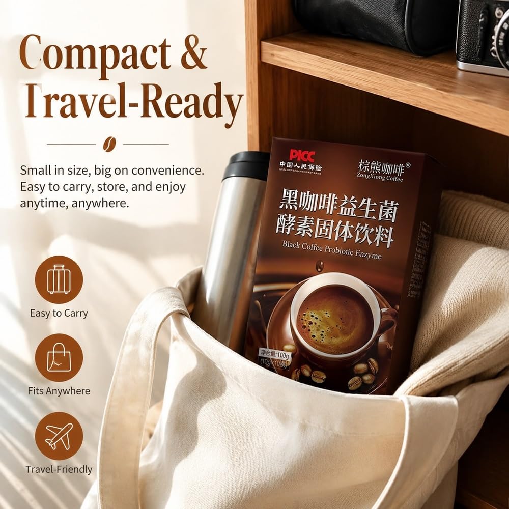 Instant Black Coffee with Probiotics & Enzymes, 100g (10 Sticks)