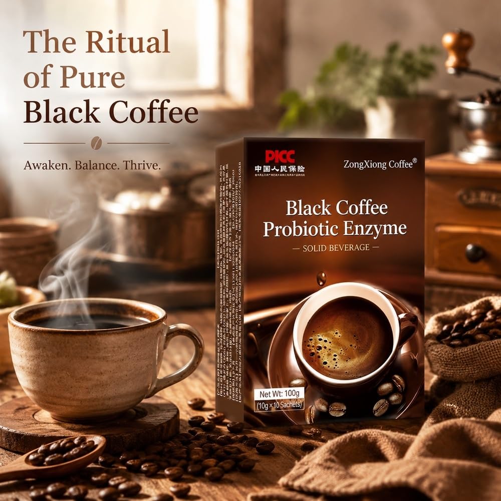 Instant Black Coffee with Probiotics & Enzymes, 100g (10 Sticks)