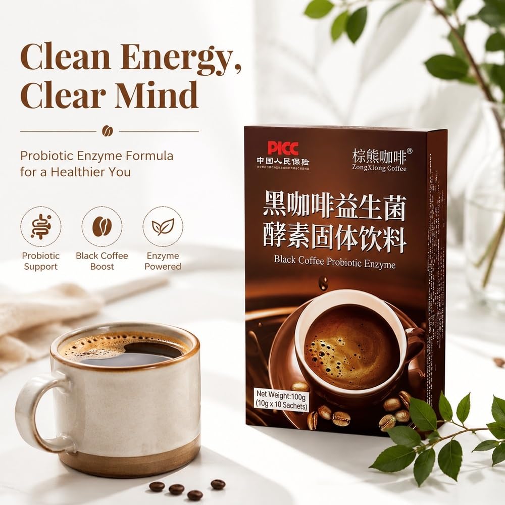 Instant Black Coffee with Probiotics & Enzymes, 100g (10 Sticks)
