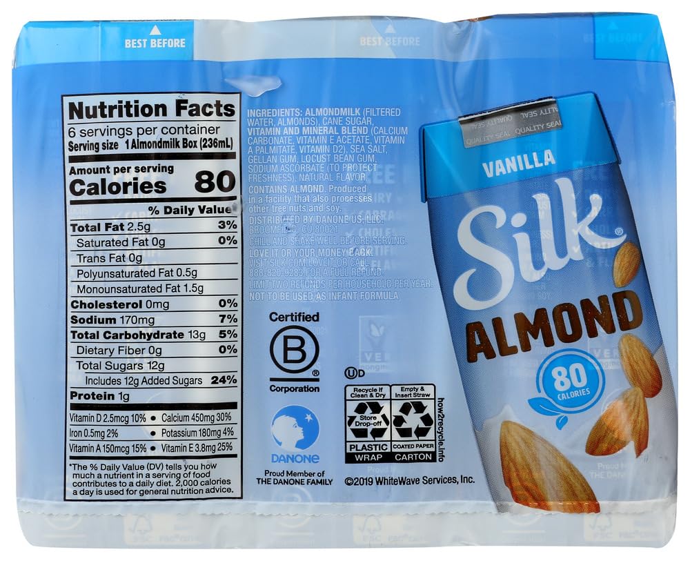 Silk Vanilla Almondmilk, 8 Ounce, 6 Count (Pack of 8)