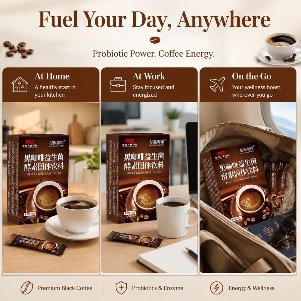 Instant Black Coffee with Probiotics & Enzymes, 100g (10 Sticks)