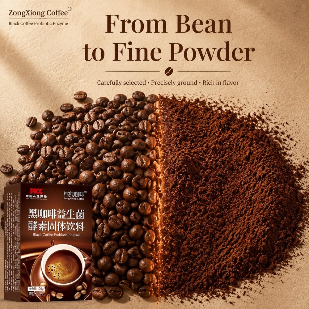 Instant Black Coffee with Probiotics & Enzymes, 100g (10 Sticks)