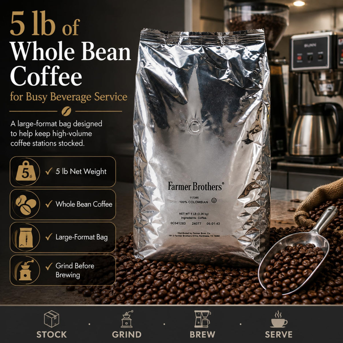 Farmer Brothers Whole Bean Coffee - 5 lb. Bag