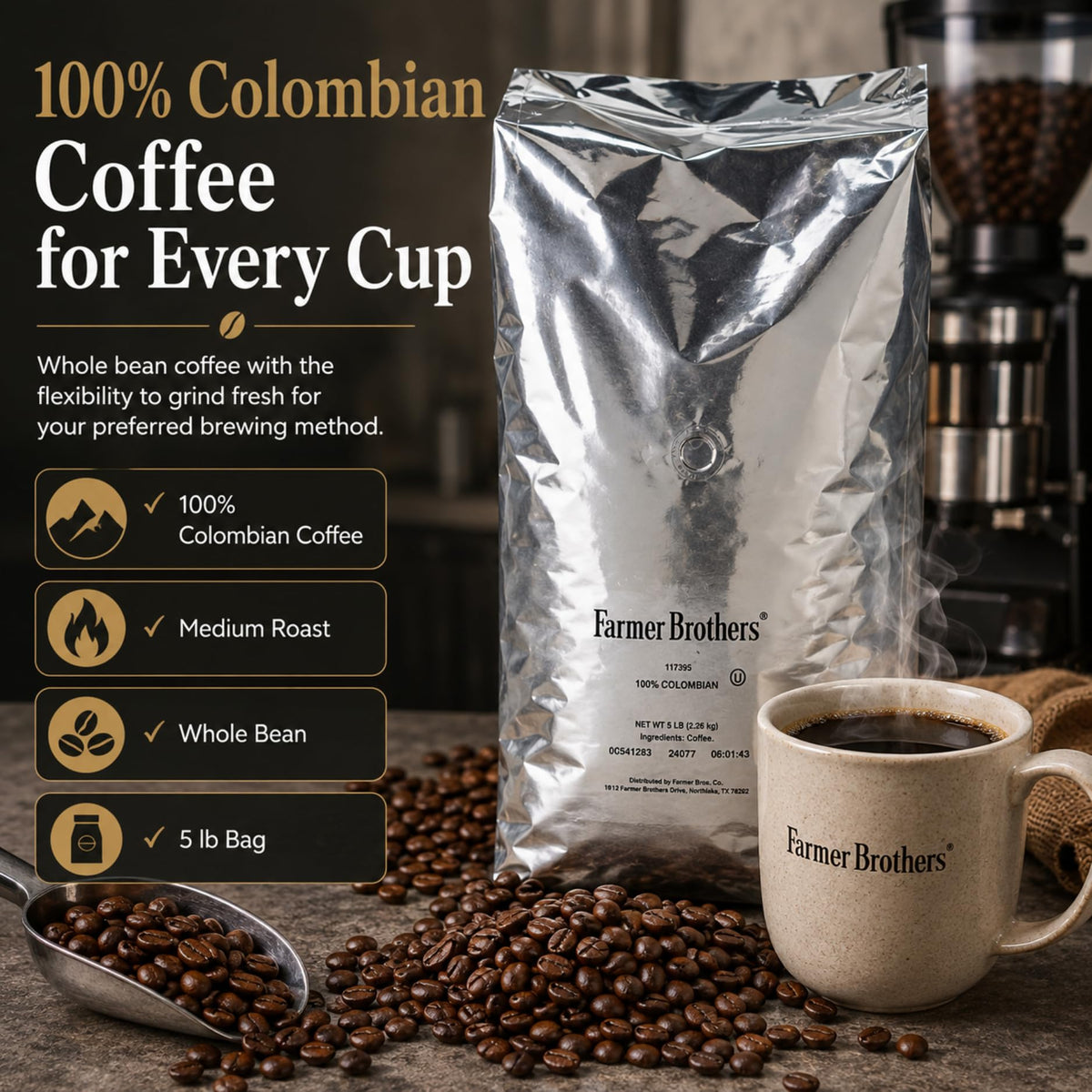 Farmer Brothers Whole Bean Coffee - 5 lb. Bag